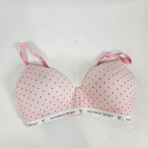 Victoria Secret T-Shirt Lightly Lined Demi  Bra Pink Dot Logo Print Size 36D - Picture 1 of 4